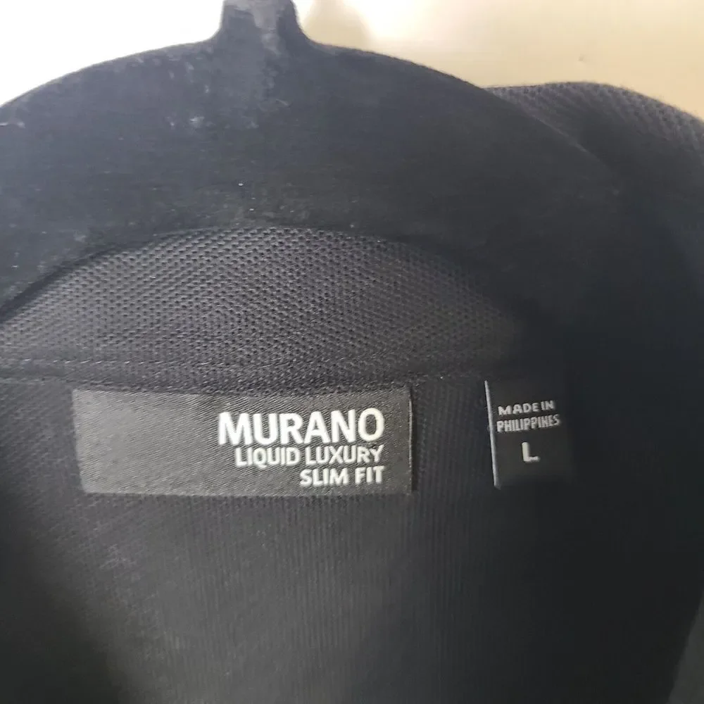 Murano Liquid Luxury Slim Fit Black Shirt Large Long‎ Sleeve Stretch Top Dressy